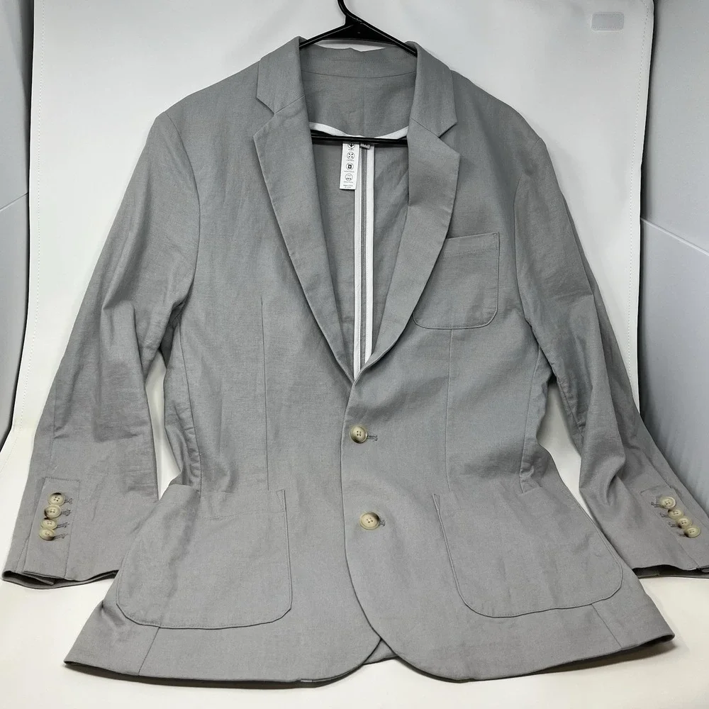 State & Liberty Unstructured Linen Blazer Jacket Light Grey Mens 38 Athletic Fit